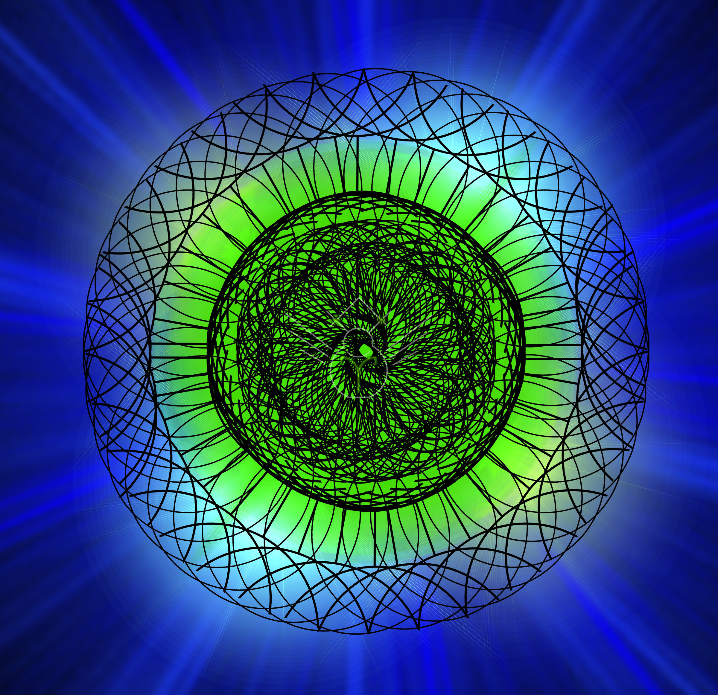 HERO – geometrische digitale Kunst in Blau und Grün